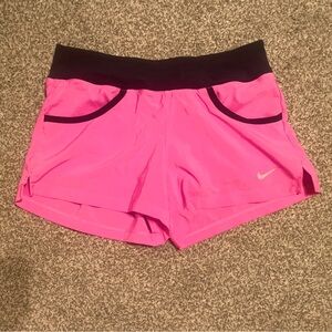 Nike Women's Vibrant Pink and Black Athletic Shorts